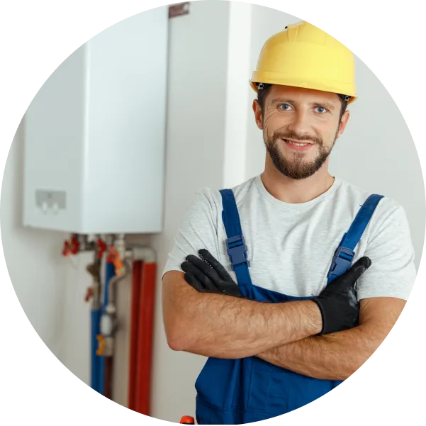 A man works with heating
