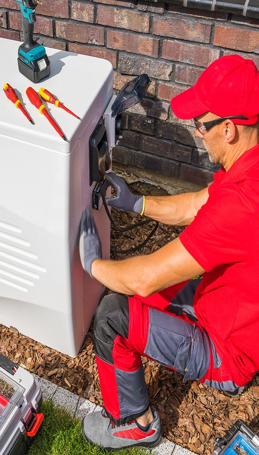 man repairs Heat Pump