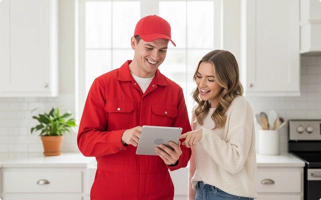 A man in a red uniform smiles.
