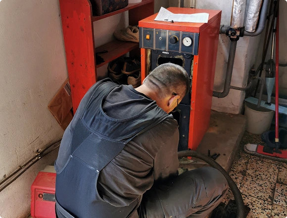 man repairs gas station