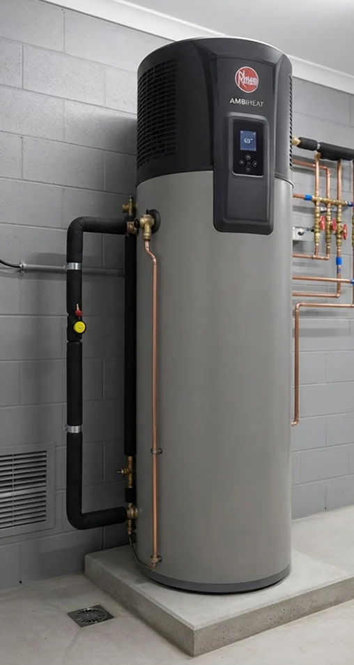 Heat pump water heater installed with copper piping