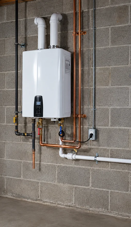 Tankless water heater installed with copper piping